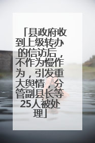县政府收到上级转办的信访后，不作为慢作为，引发重大舆情，分管副县长等25人被处理