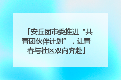 安丘团市委推进“共青团伙伴计划”，让青春与社区双向奔赴
